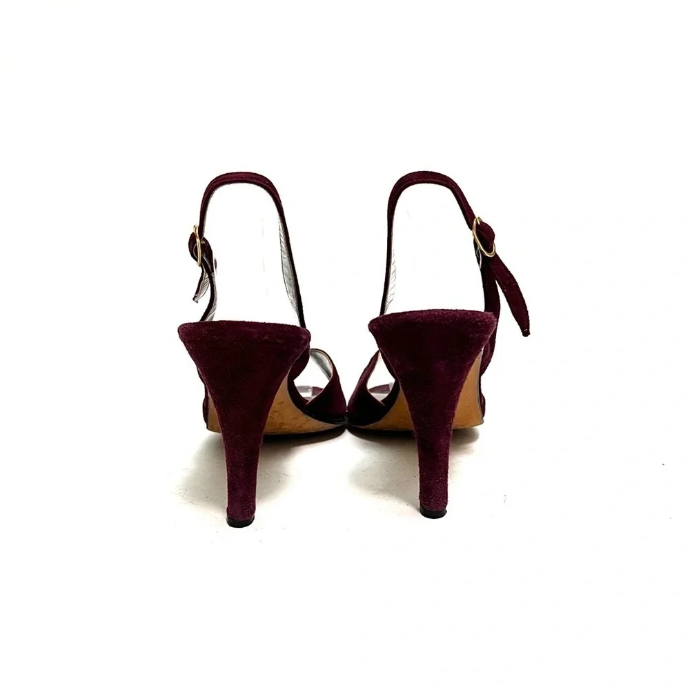 Vintage 1990s maroon suede twisted vamp formal slingback heels